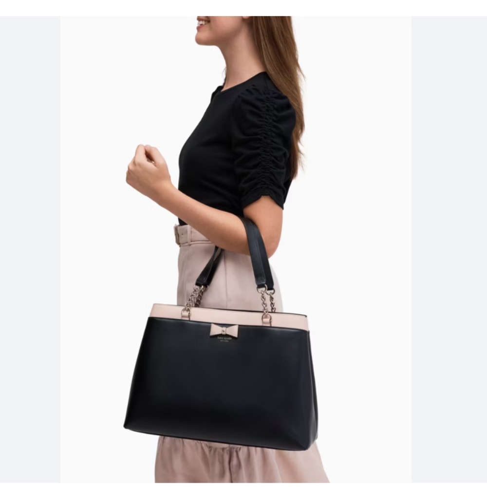 Kate Spade Baldwin Street Maryanne Tote Bag Black Leather, Cream Bow Tie